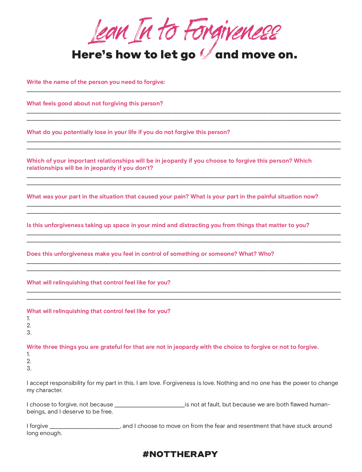 Letting Go Of Resentment Worksheet
